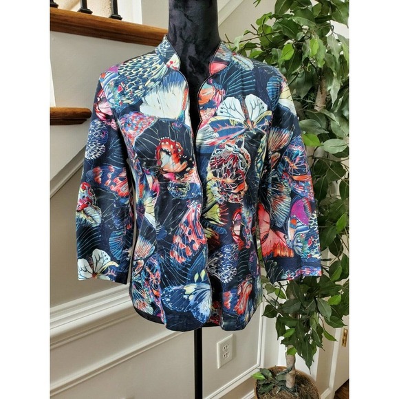 Additions By Chico's Women's Multicolor Cotton Open Front Casual Fitted Blazer 1 - Picture 1 of 10
